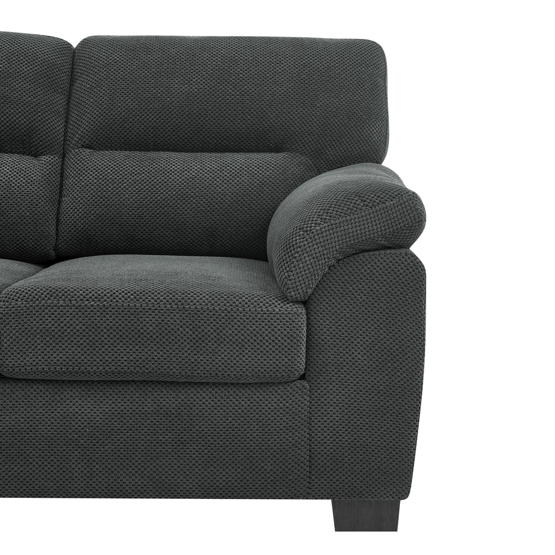Noble House 81" Modern 3-Seater Sofa, Textured Polyester Upholstery, Pillow Top Arms, Dark Gray