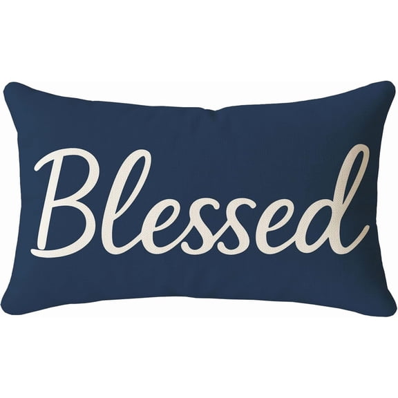 Navy Blue Pillow Covers 12x20 Inch – Blessed Lumbar Decorative Cushion Case Outdoor Farmhouse Decorations for Patio Couch Sofa Bedroom Living Room Home Decor