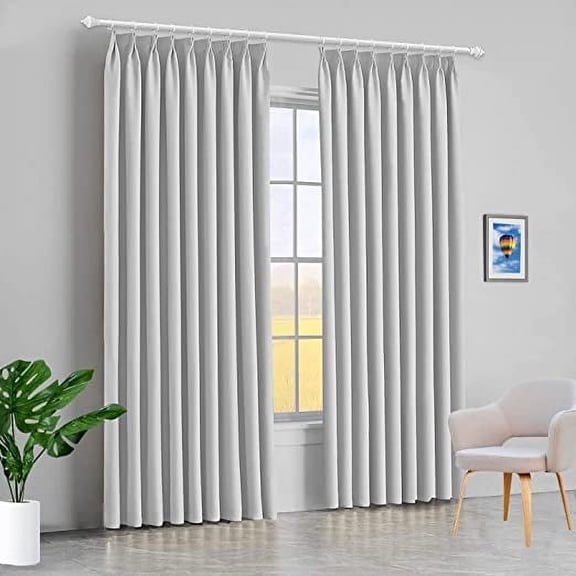 Amay Blackout Double Pinch Pleat Curtain Panel Draperies Greyish White 72"W x 72"L-1 Panel