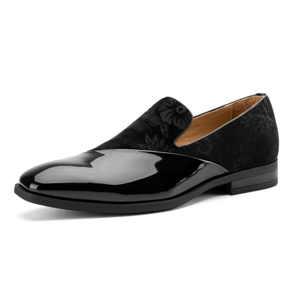 Men's Velvet Loafers Classic Patent Leather Tuxedo Dress Shoes for Weddings Formal Events Stylish Comfortable Slip-Ons for Men, Black/65, 11 US