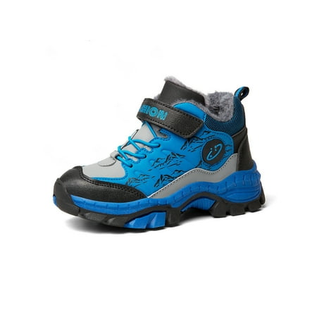 

Eloshman Boy Snow Boots Color Block Winter Boot Low Calf Hiking Bootie Walking Breathable Plush Lined Outdoor Shoe Comfort Warm Booties Royal Blue 12C