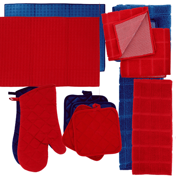 Kitchen Towels Blue Red Kitchen Towel Set 2 Kitchen Towels 4 Pot Holders 2 Oven Mitt Set Of 8 Walmart Com Walmart Com