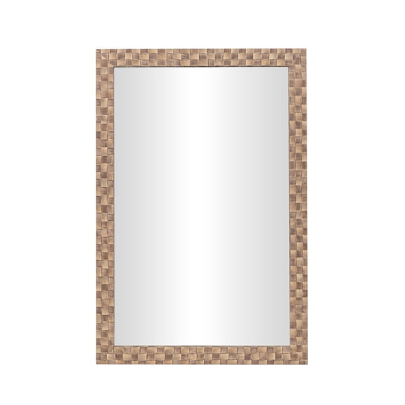 DecMode 24" x 36" Brown Wall Mirror with Checkered Pattern Frame