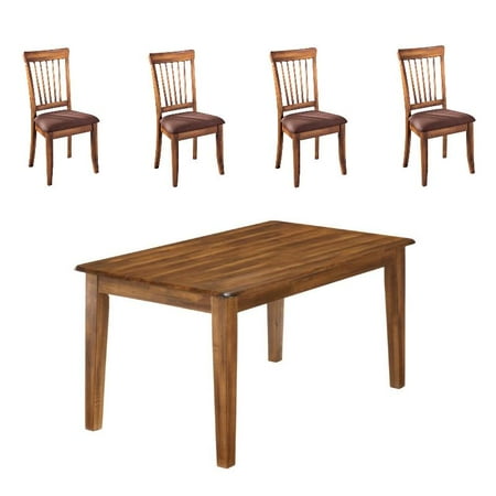 Rustic Dining Room Tables And Chairs 5 Piece Dining Room Table Set with Rustic Table and 4 Spindle Back Chairs, Hickory Stain Finish ()