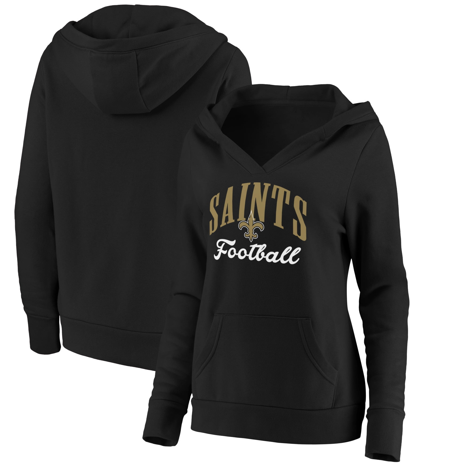 New Orleans Saints Fanatics Branded Women's Team Victory Script Crossover Pullover Hoodie 