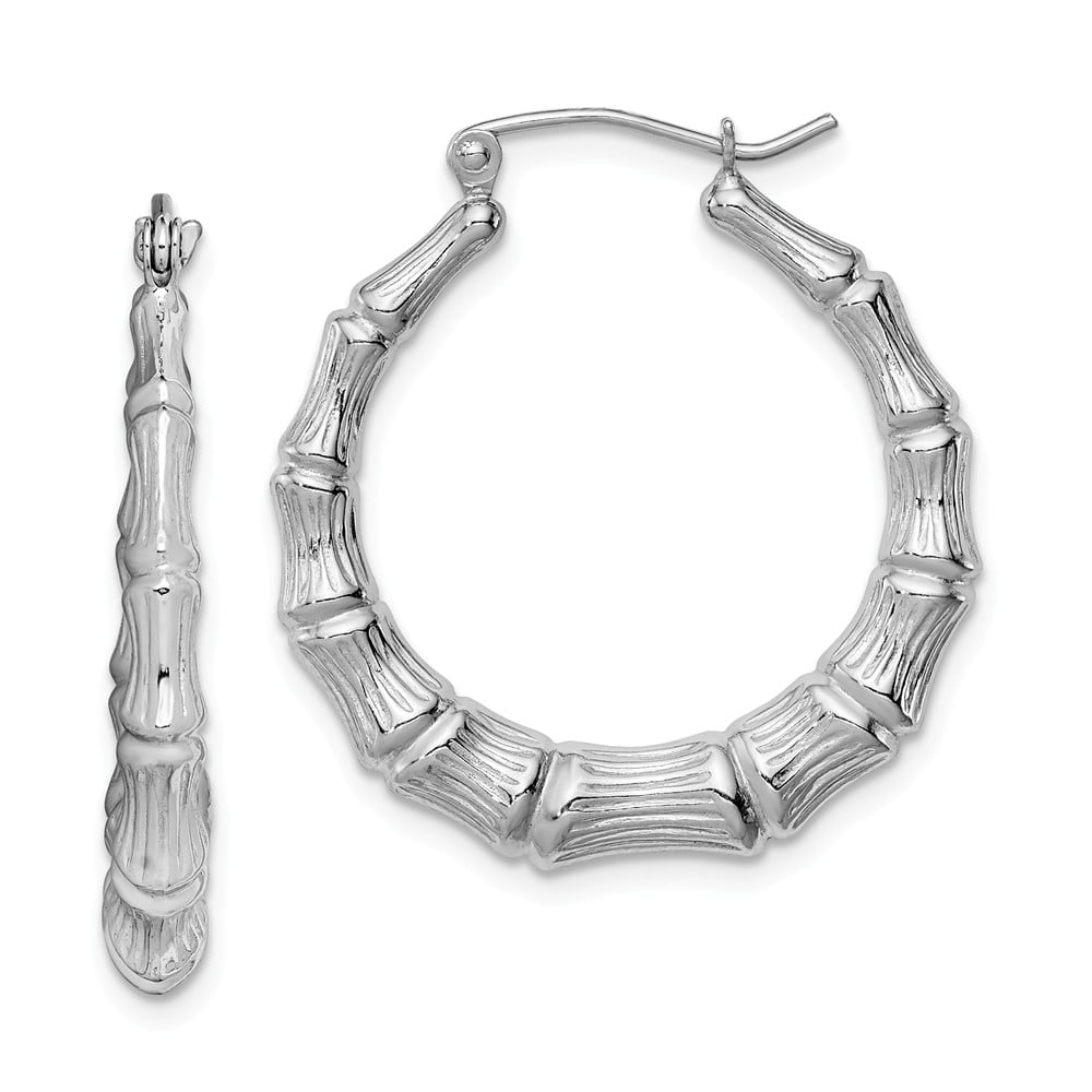 AA Jewels Sterling Silver Bamboo Hoop Earrings (27mm x 29mm