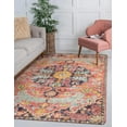 thumbnail image 2 of Wonnitar 5'x7' Boho Living Room Rug Colorful Bedroom Rug, Large Bohemian Nursery Rug, Hot Pink Non-Slip Machine Washable Soft Playroom Mat Indoor Floor Accent Carpet for Dining Table Mud Room, 2 of 11
