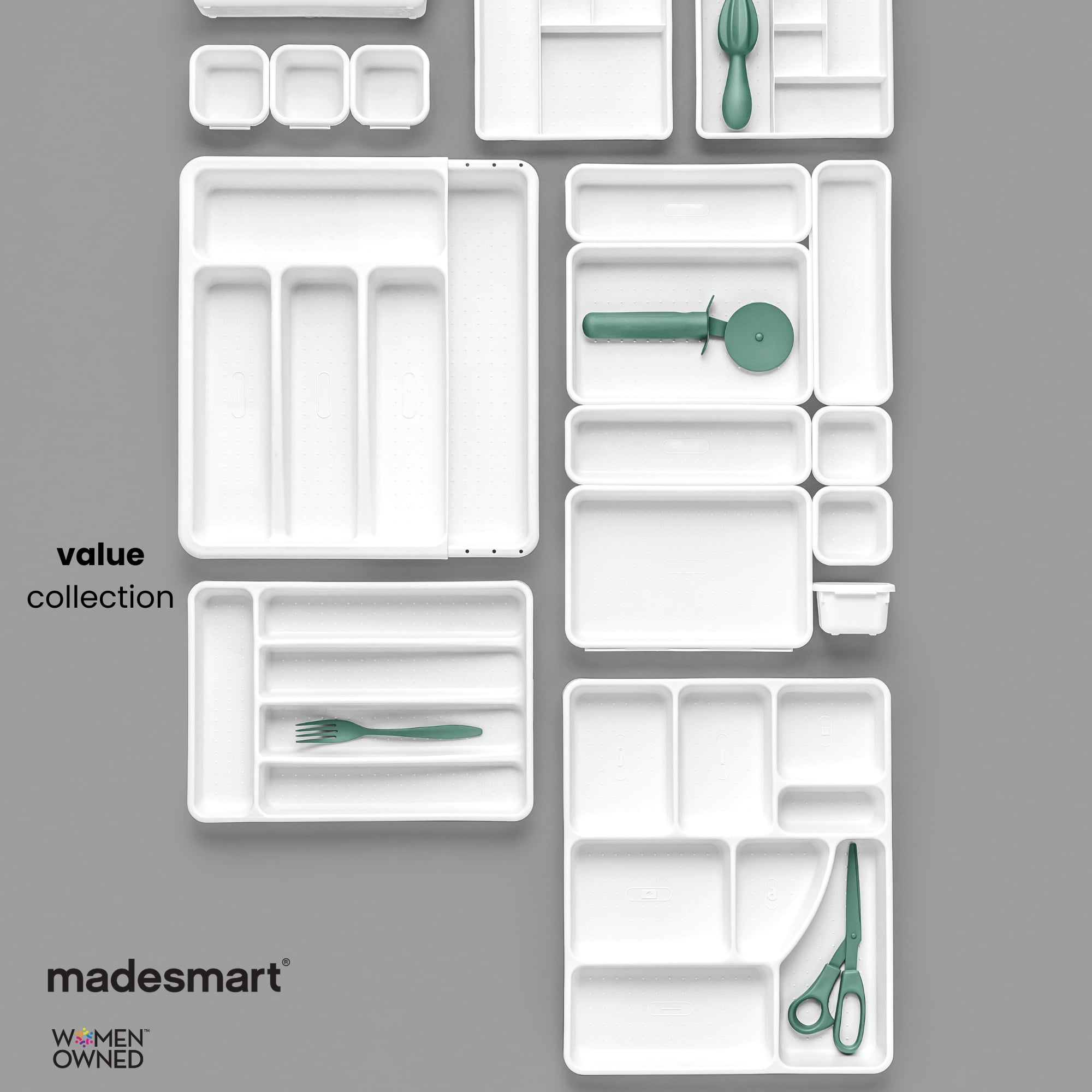 Madesmart 12-Compartment Junk Drawer Organizer with Sliding Top Tray, Multipurpose Storage Bin Solution for Kitchen, Office, Bathroom, White, A Practical Choice for Kitchen Organization