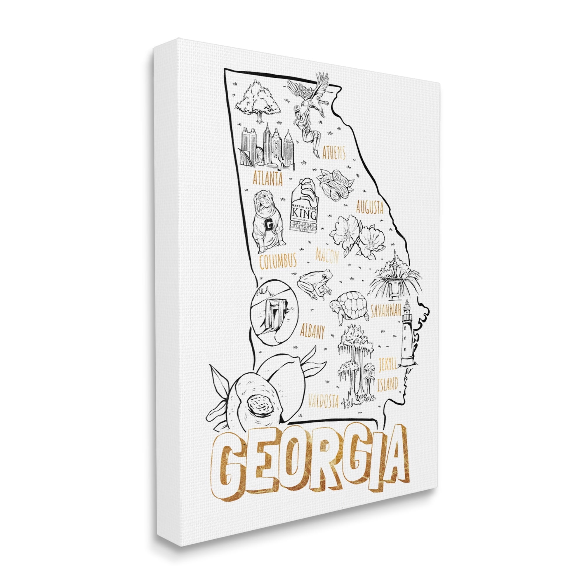 Stupell Industries Georgia Map Landmark Diagram Typography Design Canvas Wall Art, 16 x 20, Design by Ziwei Li