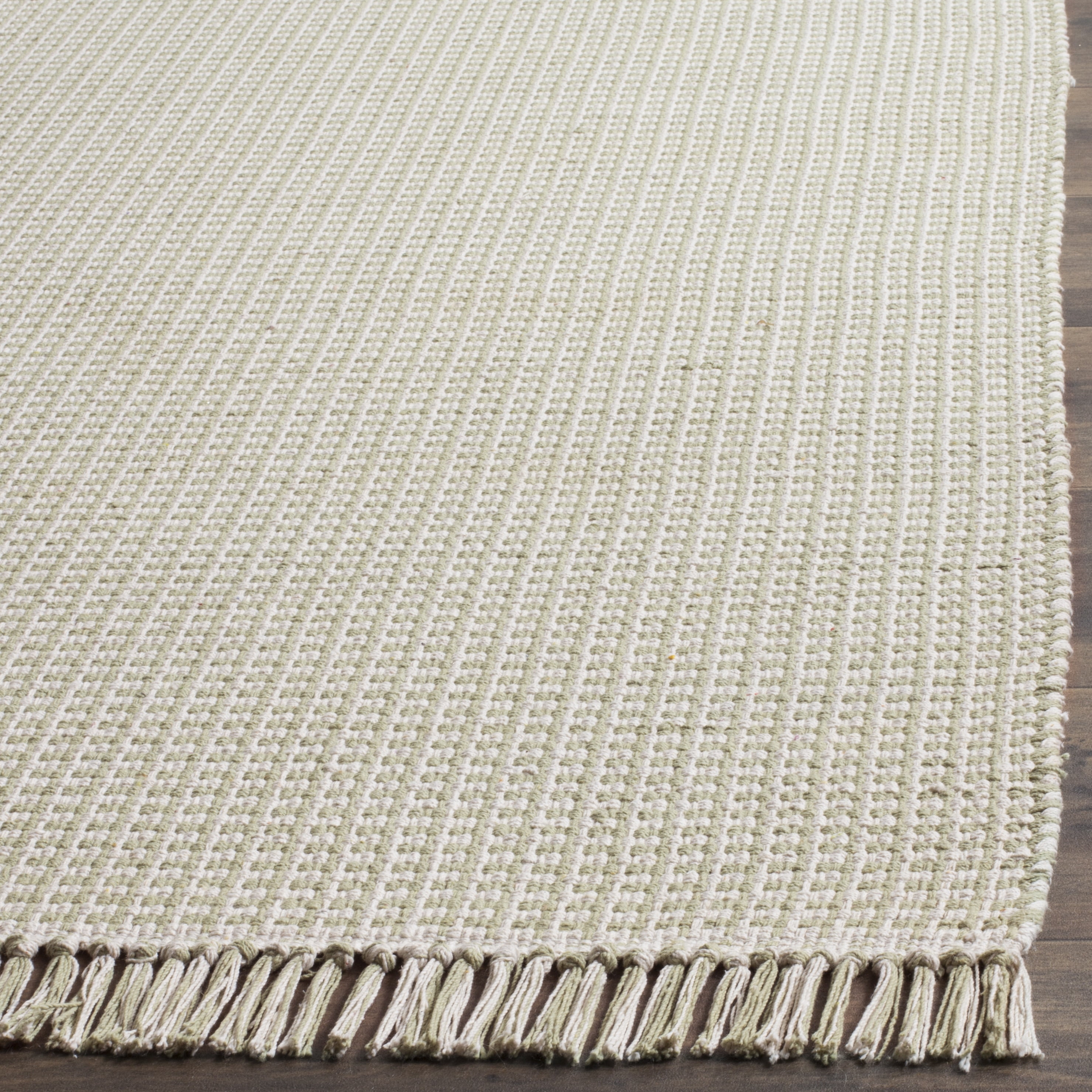 SAFAVIEH Montauk Patton Geometric Cotton Runner Rug, Ivory/Green, 2'3" x 12'