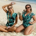 thumbnail image 4 of BIKINX Women's Ruffle One Piece Swimsuits Zipper Bathing Suits Leaf Floral, 4 of 6