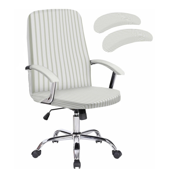 Office Chair Cover with Armrest Covers & Zipper Sage Green Stripes Computer Chair Covers Stretchable Removable Vertical Striped Universal Rotating Desk Chair Slipcovers Seat Protectors Medium