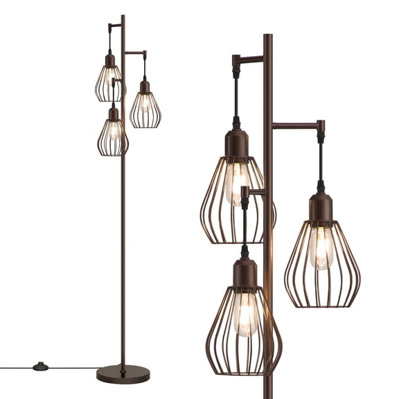 EDISHINE 3-Light 65.5" Tree Floor Lamp with bulbs included，Perfect for Living Room, Bedroom, Office, Dining Room Decor - Bronze