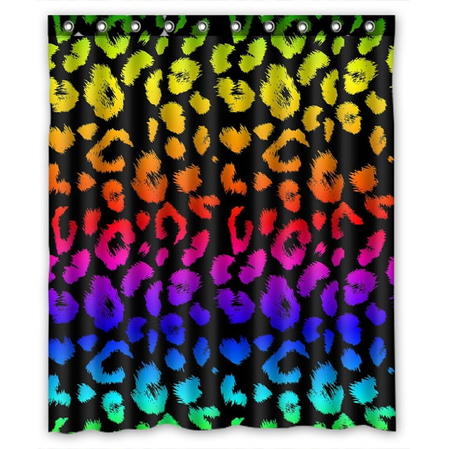 Cortina de Ducha ABPHQTO poliéster impermeable con ganchos Estampado Leopardo arcoíris 150x180 cm
