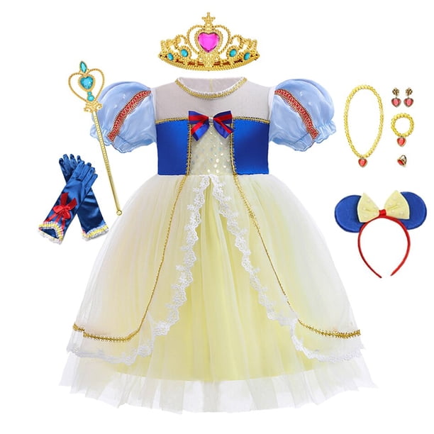 Disfraz de Cosplay de Blancanieves de Disney para niñas, vestido de princesa, vestido de tutú de tul para niños, ropa de fiesta de cumpleaños de carnaval para niños, 5T (etiqueta 120) Gao Jinjia LED