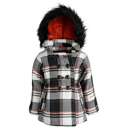 London Fog Little Girls Wool look Double Breasted Dressy Peacoat with