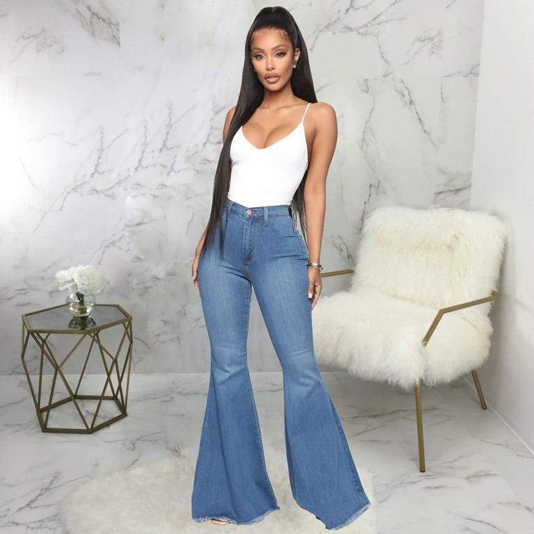 【KOOLOSET】Flare Destroyed Denim Women's Flare Bell Bottom Jeans Destroyed Flare Denim Pants