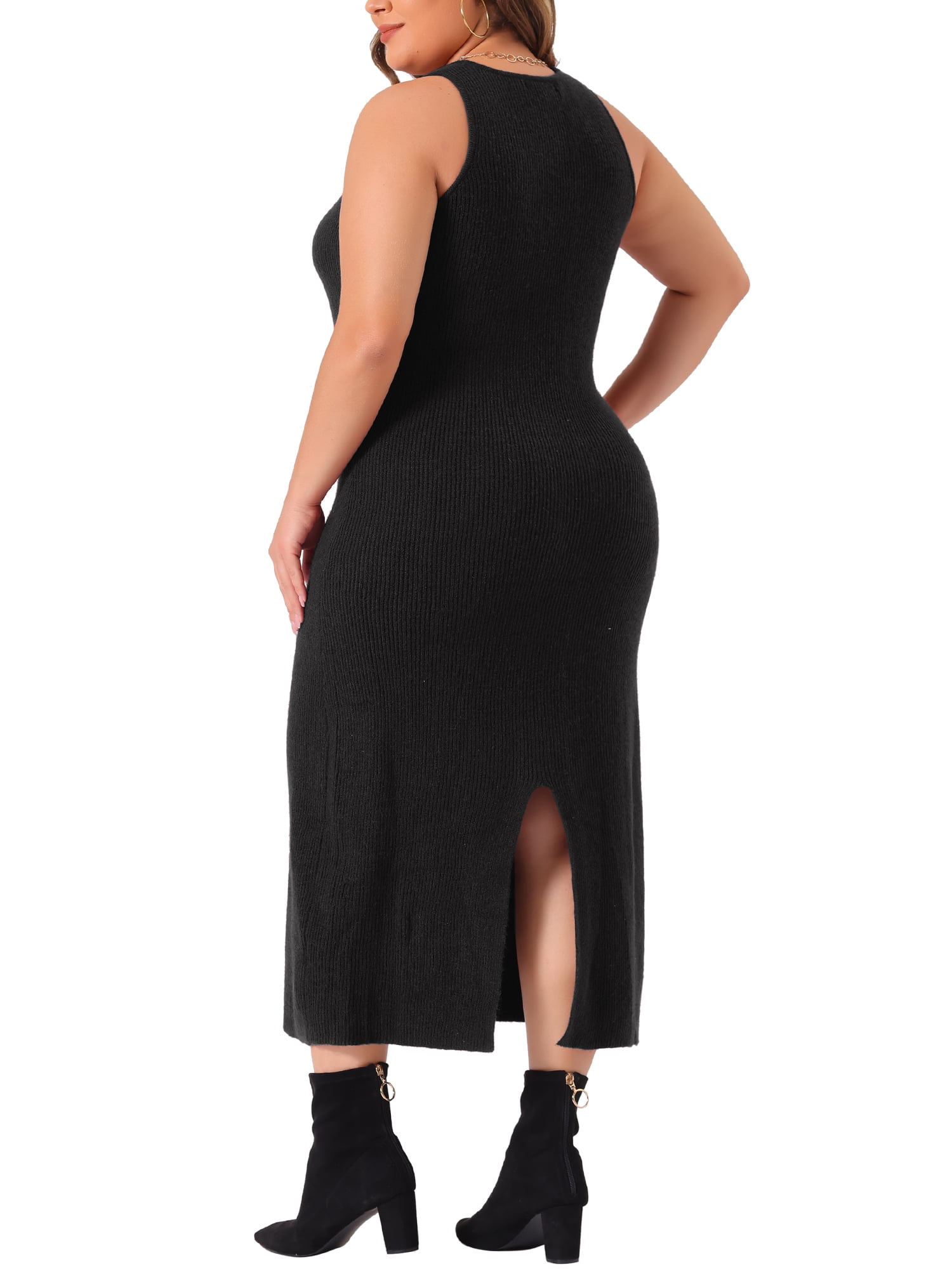 DARING DIVA Plus Size Sweater Crew Neck Sleeveless Midi Tank Dress 1X Black
