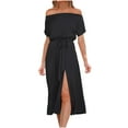thumbnail image 2 of Gspmoly Robe d'Été, Robe d'Été pour Femme à la Mode, Unie, à Manches Courtes, Épaules Dénudées, Robes d'Été pour Femmes Offres Prime, 2 of 9