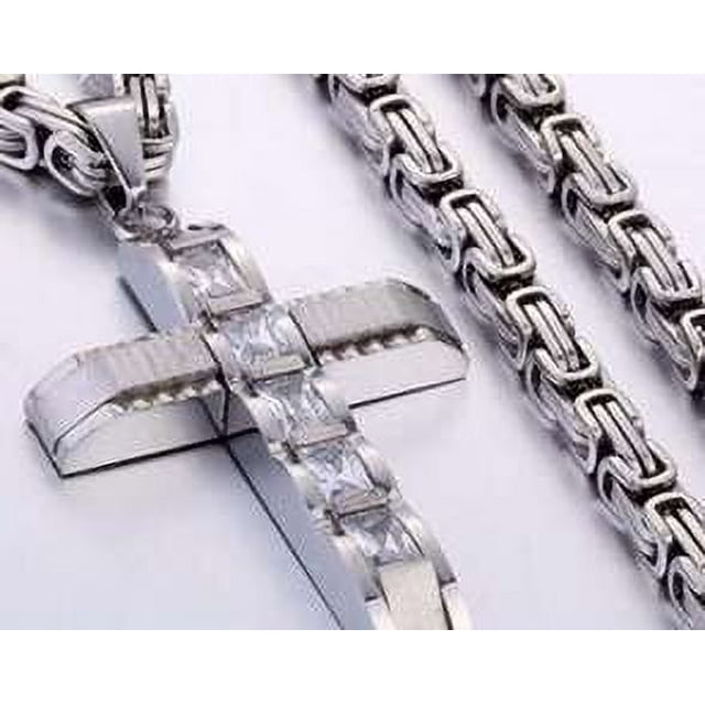 Collar con colgante de cruz clásica de acero inoxidable y titanio para hombre y mujer