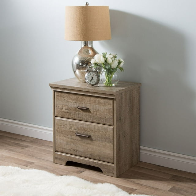 South Shore Versa 2-Drawer Nightstand - End Table with Storage for Adult, in Weathered Oak
