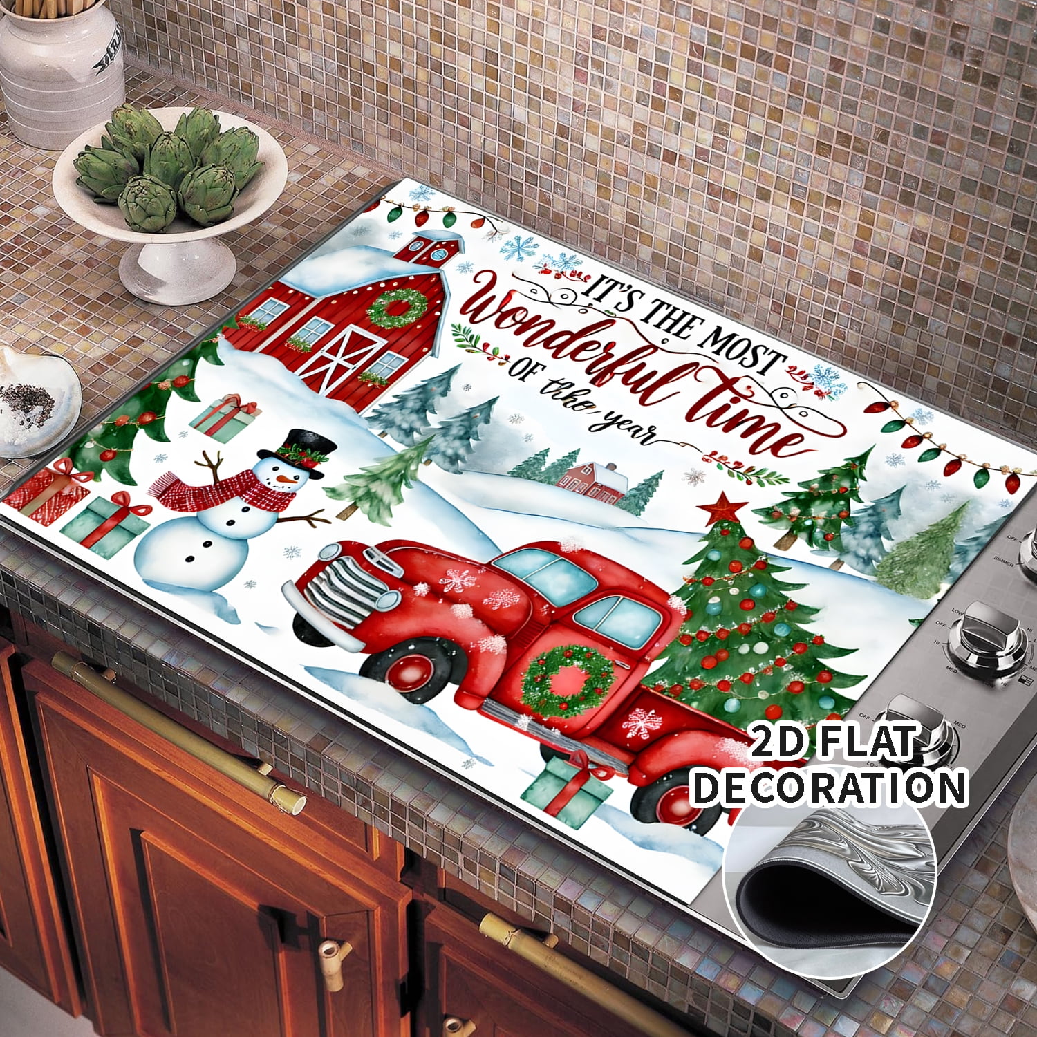 Stove Top Cover for Electric Stove 28 "x 20 ", Christmas Snowman Heat Resistant Glass Top Stove Cover Protector, Glass Cooktop Covers, Kitchen Flat Electric Stove Top Covers 1pc