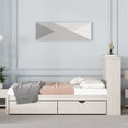 thumbnail image 2 of Twin Size Bed Frame with Built-in USB Port on Bookcase Headboard and 2 Drawers, Wooden Platform Bed with Slats Support for Bedroom, No Box Spring Needed, White Washed, 2 of 6