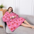 thumbnail image 5 of Oversized Wearable Blanket Hoodie,Strawberry Plants Fruit Flower Pink Pattern Sherpa Blanket Hoodie with Super Pockets,Super Warm Fuzzy Pullover for Women & Men, 5 of 6