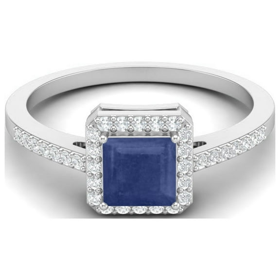 Mooneye 6mm Square Blue Sapphire Halo Accent 925 Sterling Silver Women Valentines Day Gifts Ring