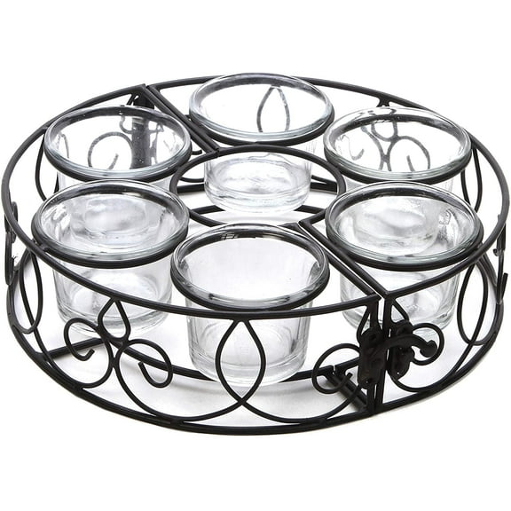 Hosley Patio Tealight Holder, 8-Inch Diameter with 6 Glasses, Ideal Centerpieces for Tables, Decorative Candle Holder, Party, Wedding, Office, Home Decorative.
