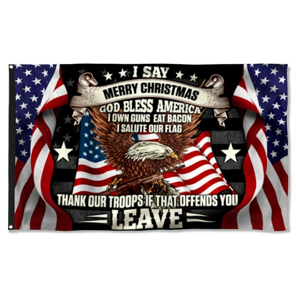 Cayyon Patriotic Grommet Flag I Say Merry Christmas God Bless America Flag 3x5Feet Banner with 2 Brass Grommets