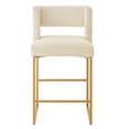 thumbnail image 4 of Set of 2 Modern Counter Height Bar Stools, 26 Inch Velvet Upholstered Bar Stools with Square Open Backrest, Counter Chairs Barstools with Gold Metal Frame for Kitchen Island, Cream, 4 of 6