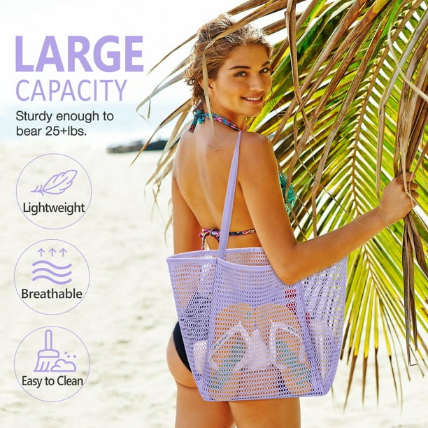 Livhil Purple Beach Bag Mesh Beach Tote Large Bag 2024 Upgrade for Women with Multiple Pockets for Family Travel Swimming Waterproof Pool Bag Walmart Business Supplies
