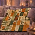 thumbnail image 6 of Farmhouse Harvest Pumpkin Patchwork Fall, Rustic Botanical Portrait, Warm Flannel Blanket for Ranch House and Living Room, Animal Lovers Thanksgiving Gift, Rustic Home Decor, 6 of 9