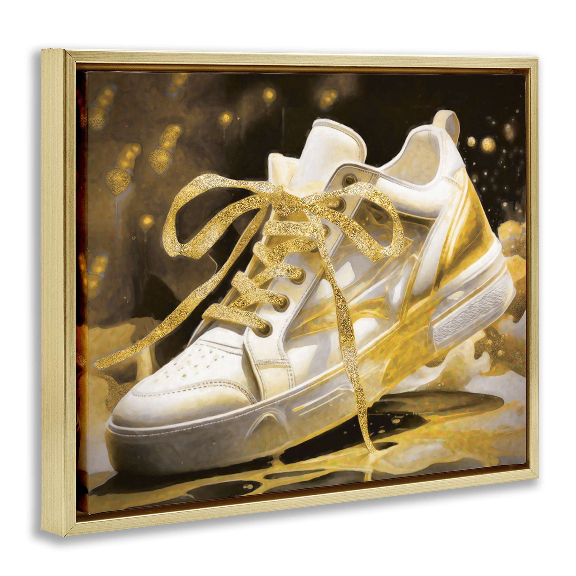 Stupell Industries Splashy Gold Sneaker Gold Framed Floater Canvas Wall Art, design by Grotto Studios