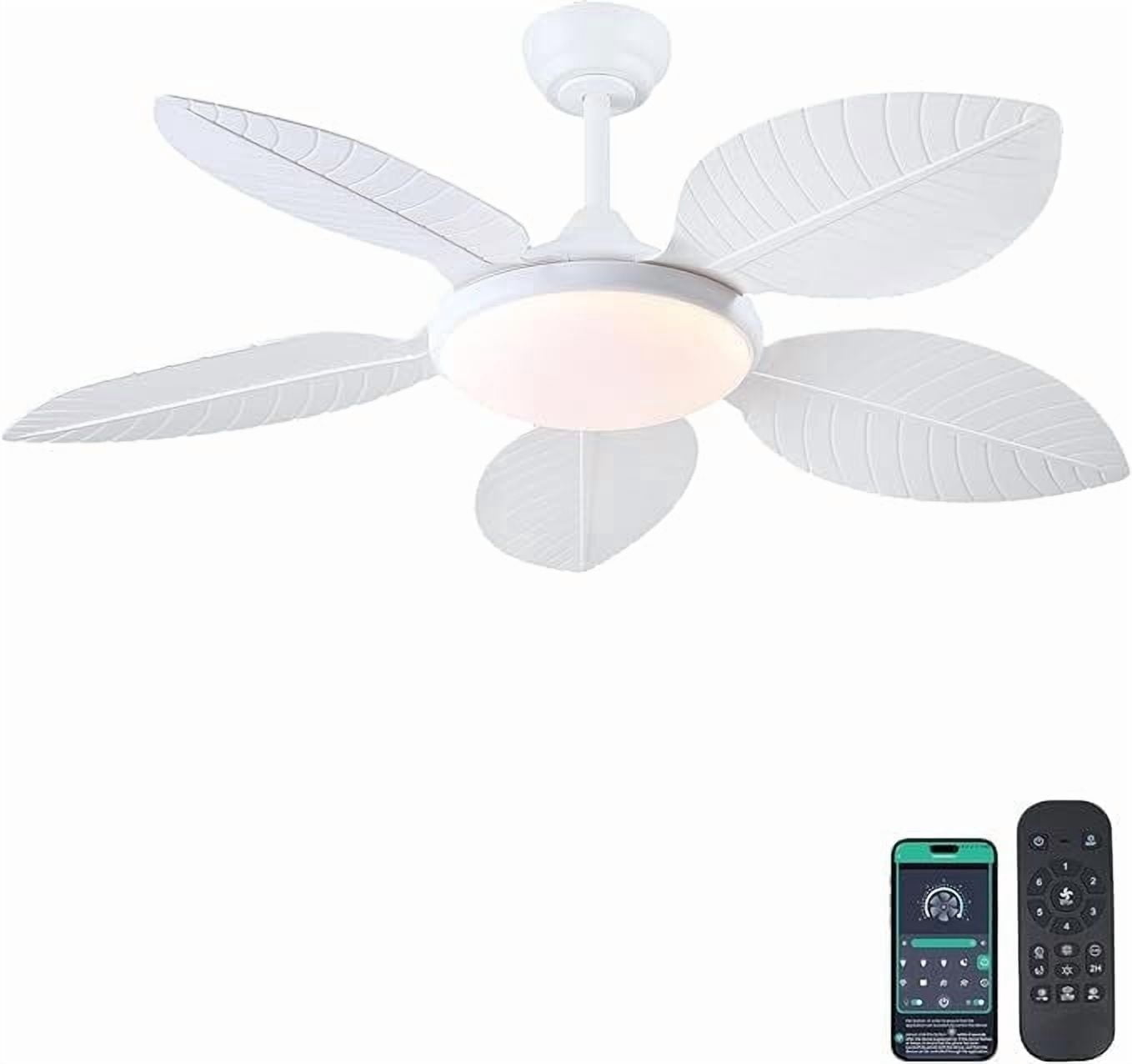PHORUS 48'' Tropical Palm Leaf Ceiling Fan with LED Light, Remote & App Control, Quiet 6-Speed Reversible DC Motor, Dimmable Ambient Lighting, Indoor & Covered Outdoor Use,White