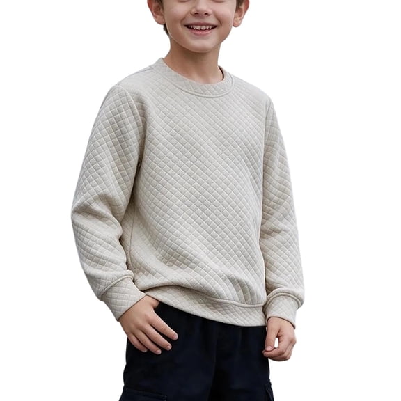 BLVB Boys Quilted Sweatshirts Little Teen Kids Fashion Crewneck Long Sleeve Pullover Fall Clothes 5-15 Years(White,14-15 Years)