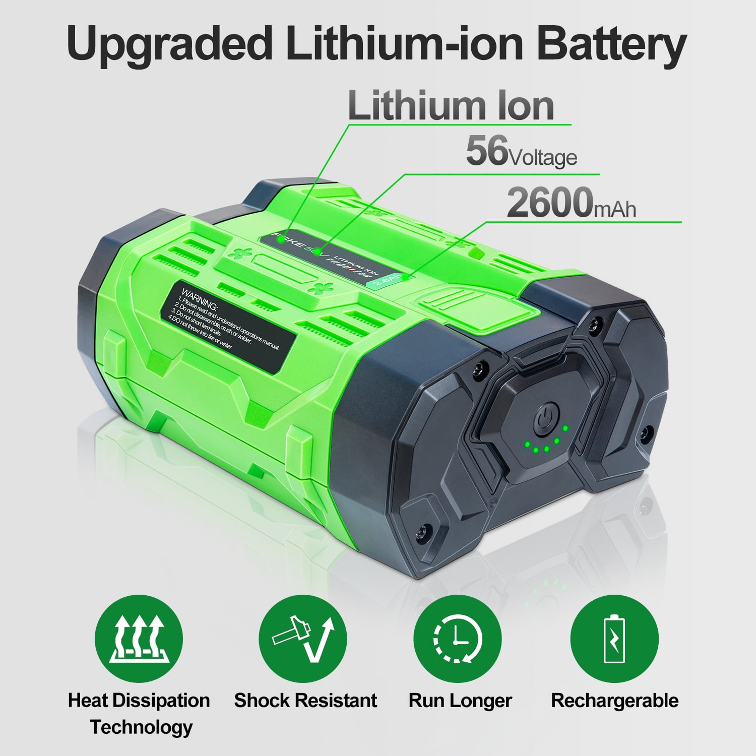 FSKE Replacement for EGO 56V Battery BA1400 BA2800, 56 Volt 2.6Ah Batteries Lighter Than 5AH (Easy to Carry, and not Tiring)