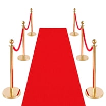 VEVOR Stanchion Post, 6 Pcs Crowd Control Barrier Set with Red Carpet, 4 Red Velvet Ropes, Stainless Steel Gold Stanchion Post Queue with Hollow Base for Theater, Party, Wedding, Exhibition (Gold)