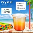 thumbnail image 3 of Vasos de plástico Ziliny, paquete de 100 unidades, 350 ml, con tapas y pajitas, 12 onzas, 3 of 6
