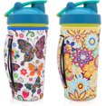 thumbnail image 1 of UTAH-2Pack Reusable Neoprene Insulator Water bottle holder Sleeves with Handle Compatible with 28 oz Blender Bottle, YETI Rambler 20 oz, Stanley 20oz Tumbler and more(Bright Floral + Butterfly), 1 of 4