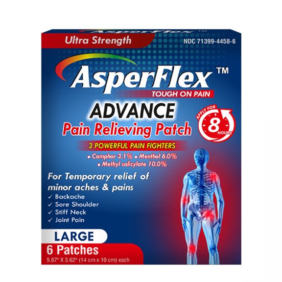 ASPERFLEX™  ADVANCE  PAIN RELIEF PATCH CAMPHOR 3.1%, MENTHOL 6%, METHYL SALICYLATE 10%- 6 Patches