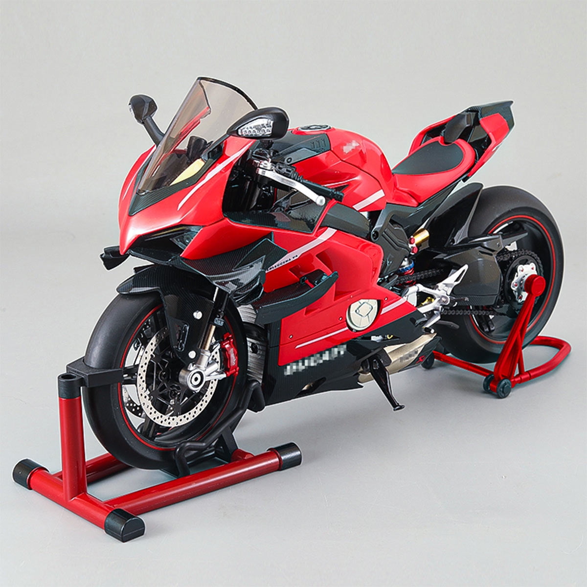 Alloy Dynamic Motorcycle Model, 1:7 Motorbike with Ignition Light, Sound System, Smoke Spray & Chain Drive Simulation, Display and Decor, Gift for Adult Enthusiasts (V4 Top Edition)