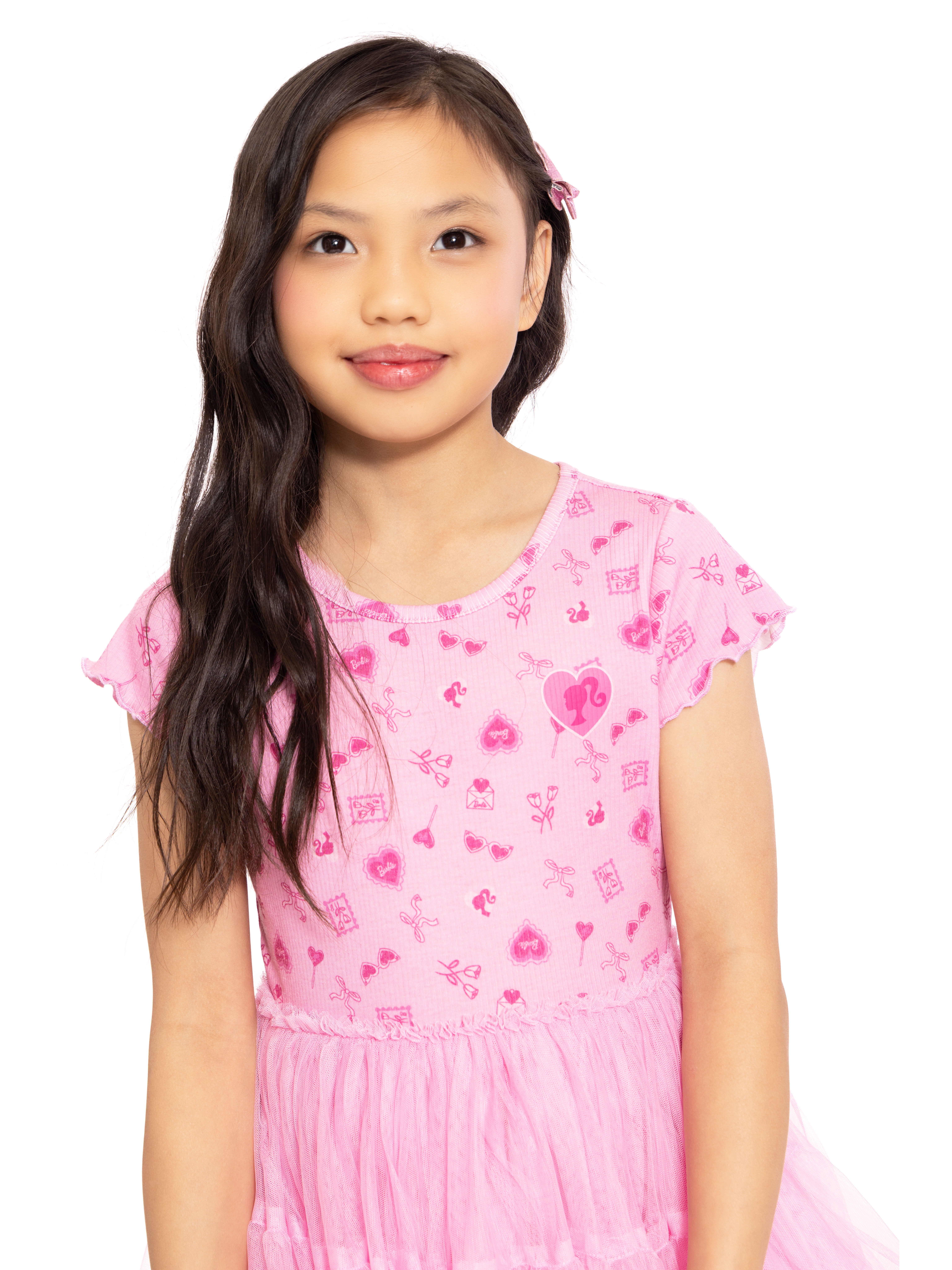 Barbie Girls' Print Tutu Dress with Short Sleeves, Sizes 4-12