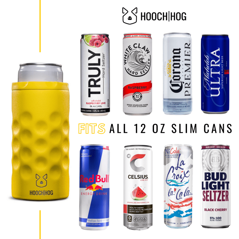 Hooch|Hog Slim Can Cooler - Insulated Stainless Steel Drink Sleeve Fits All  12 oz. Skinny Cans (Yellow)