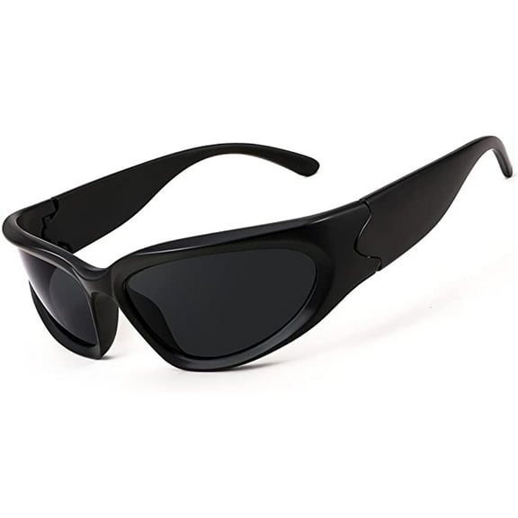 Wraparound Futuristic Sunglasses Punk Sports Glasses Y2K Eyewear for Men Women--Black
