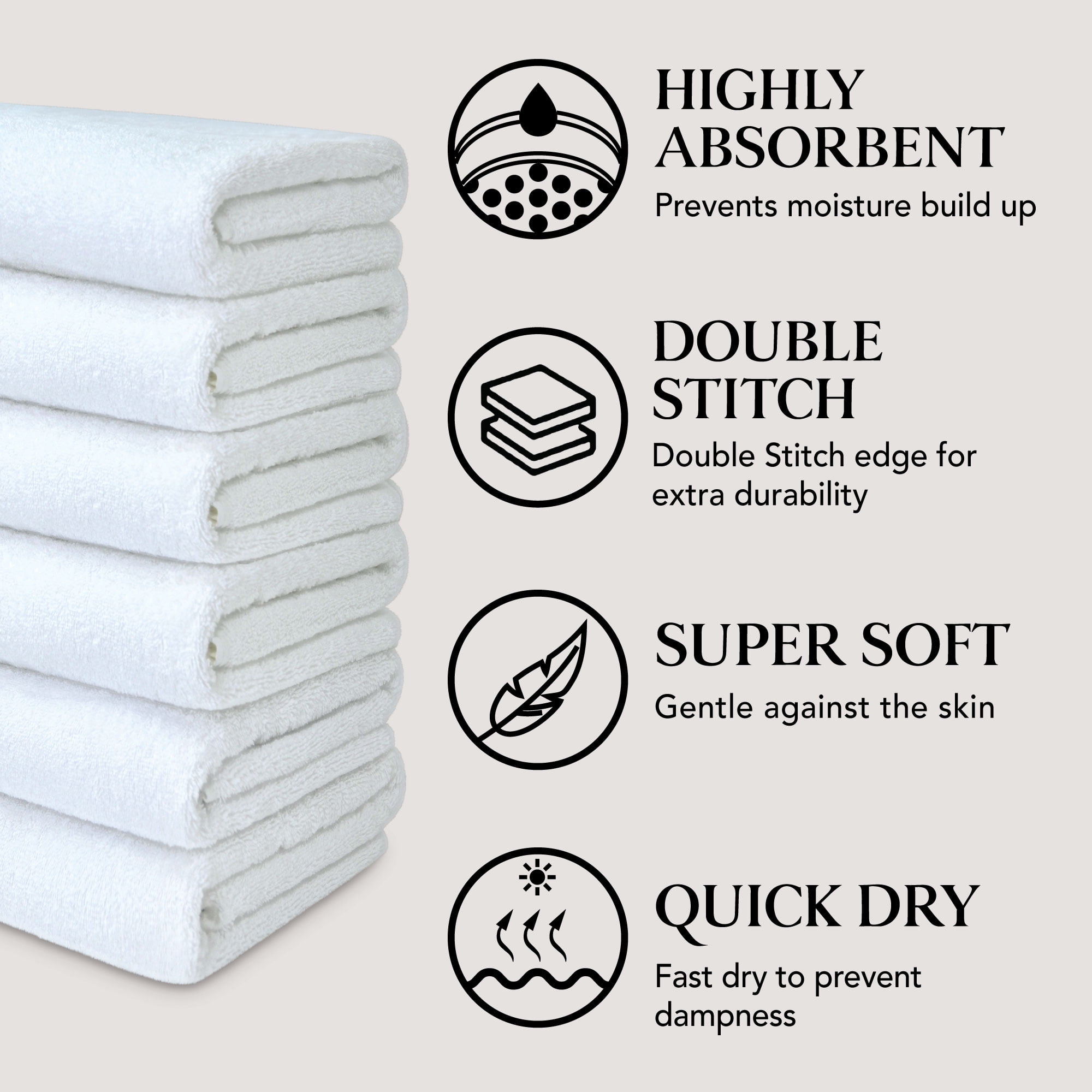 Adobella 6 Premium Turkish Bath Collection Hand Towels, 100% Combed Turkish Cotton, 600 GSM, 16 x 28 inch, White (Set of 6)