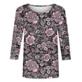thumbnail image 4 of CYMMPU Loose Fit Round Neck Tunic Tops Fall Trendy Shirts Spring Tops Blouses for Women Dressy Casual Floral Printed 3/4 Sleeve Lightweight Basic Tees Multicolor XL, 4 of 5
