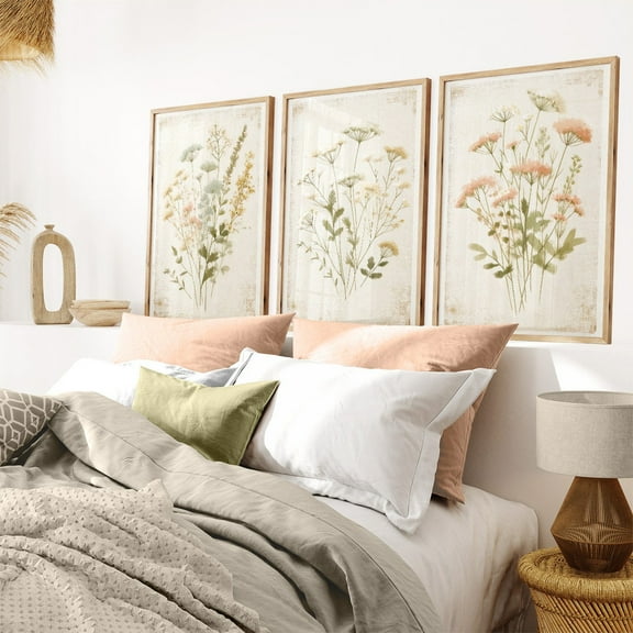 UNFFRAMED Rustic Floral Wildflower Art Vintage Floral, Flower, Set Of 3, Flower Nursery, Modern Wall Decor Set 3 Prints 8x12