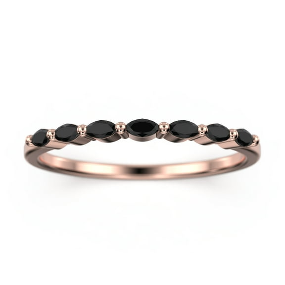 0.28Ct Marquise Shape Black Diamond Moissanite Wedding Band 10K Rose Gold